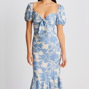 Regina Salomao Floral Print Maxi Dress Puff Sleeves Ruffle Hem Size 40